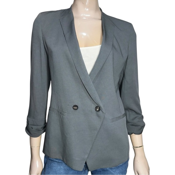 Helmut Lang Vintage Women’s Size 6 Gray Ruched Sleeved Blazer Jacket - Picture 1 of 9